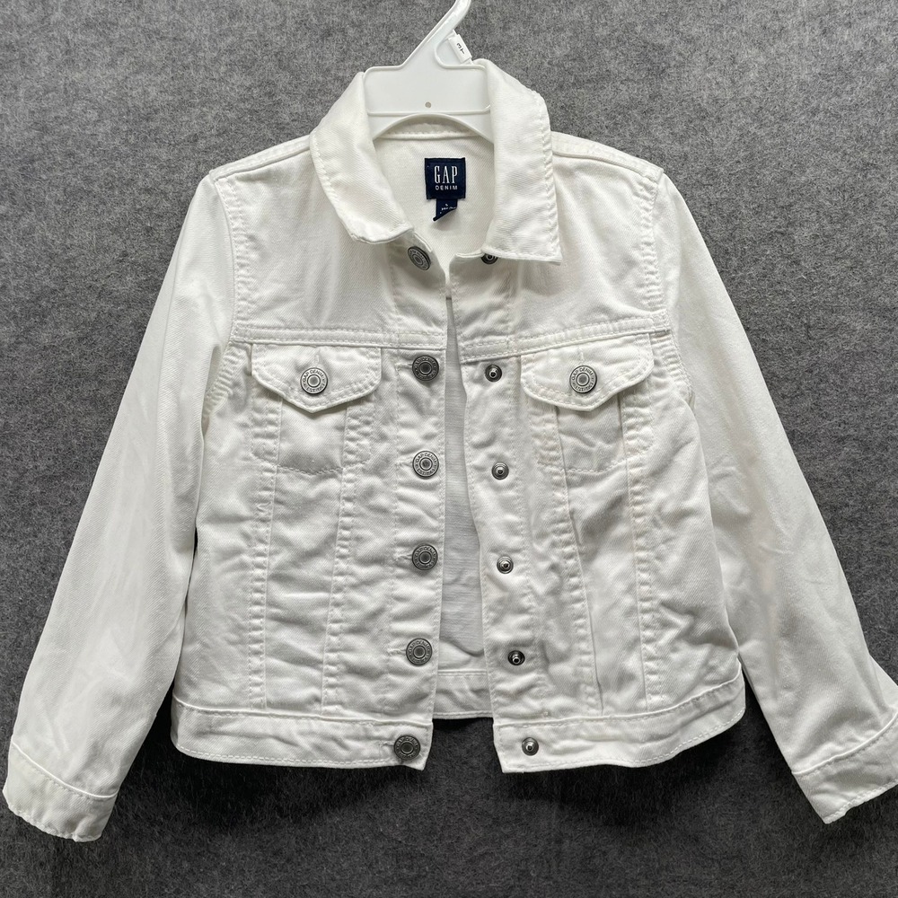 Gap Kids 5T White‎ Denim Jacket 100% Cotton Trucker Snap Button